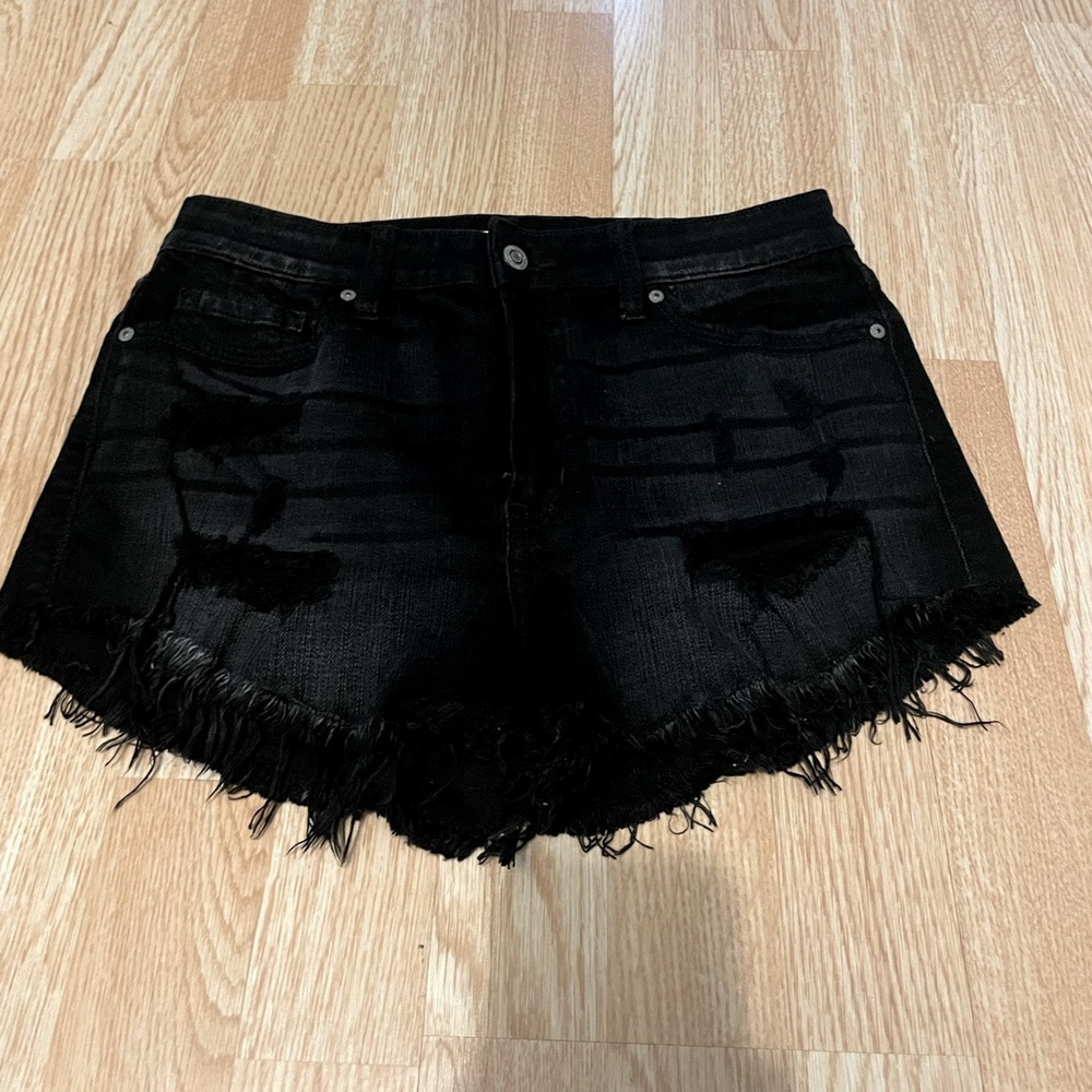 Black Destructed Jean Shorts